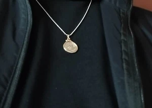 14K Weißgold Perlenkette 1mm Halskette / 14K G gerahmt mexikanisch 10c Münze Anhänger - Bild 1 von 18