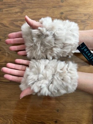 Jocelyn Beige Fingerless Tip Real Fur Glove Mitten New Tags OS - Image 1 of 4