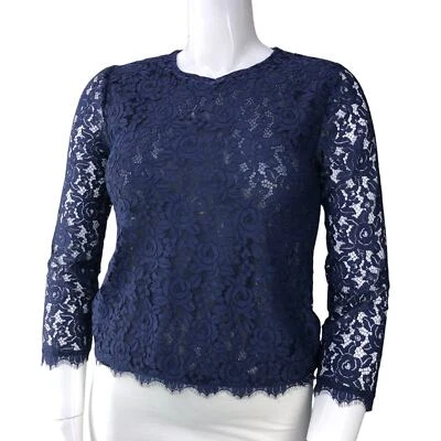 Diane Von Furstenberg DVF Mujer Talla 8 Brielle Top Encaje Cuello Redondo Azul Marino  Foto 1 de 4
