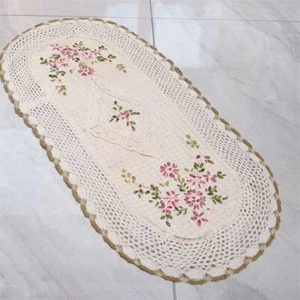 14"x32" Vintage Embroidered Hand Crochet Lace Table Runner Doilies Dresser Scarf - Picture 1 of 22