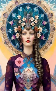 Art Deco Jugendstil Mandala Mädchen Kunstdruck von Ziola 11x17 - handsigniert - Bild 1 von 1