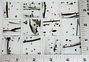 4200.00-12 pc 1"x 1" MARDI GRAS BLACK FRIT & STREAMERS BULLSEYE 3mm GLASS 90 COE - Picture 1 of 3