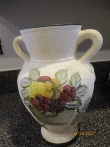Double handle Vase Hand Painted Ceramic Flowers and Fruits - Picture 1 of 10