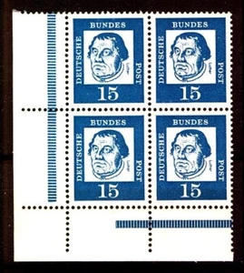 BUND bed. Deutsche (y) 15 Pf. **, Mi. 351 - Eckrand-Vierer u.l. -Plattendruck - Picture 1 of 1