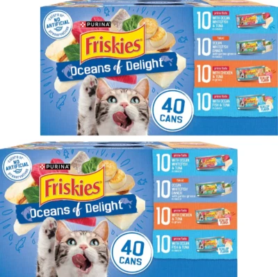 PURINA (2 pack) Friskies Oceans of Delight Variety Pack Wet Cat Food, 5.5 oz., 40 cans