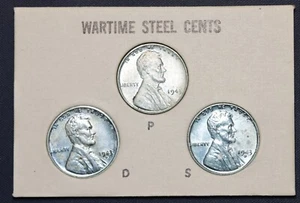1943 P D S LINCOLN STEEL WHEAT CENT - SET OF 3 COINS IN CASE! - Bild 1 von 3