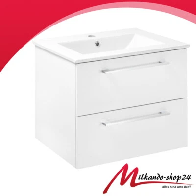 Badmöbel Waschbecken Keramik mit Unterschrank Waschtisch Schubladen Weiß 60 cm   - Bild 1 von 4