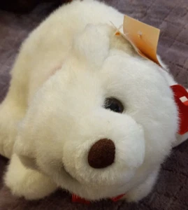 A Fiesta Toy Plush White Sitting Polar Bear 9.5" With Red Bow - Picture 1 of 8