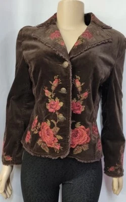 Chaqueta Blazer Will Smith Terciopelo Marrón Bordado ARTSY Flores Talla M #C Foto 1 de 4