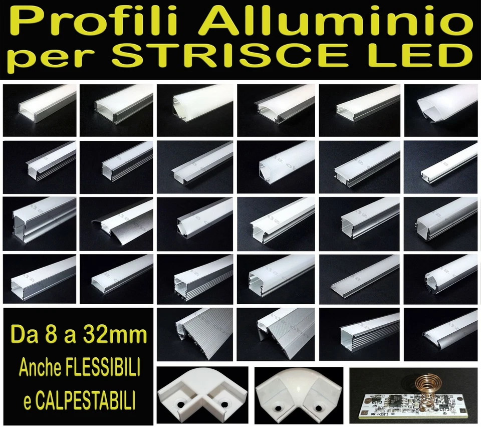 PROFILO ALLUMINIO per STRISCIA LED BARRA STRIP FLESSIBILI, CALPESTABILI, NEGOZI - Immagine 1 di 1