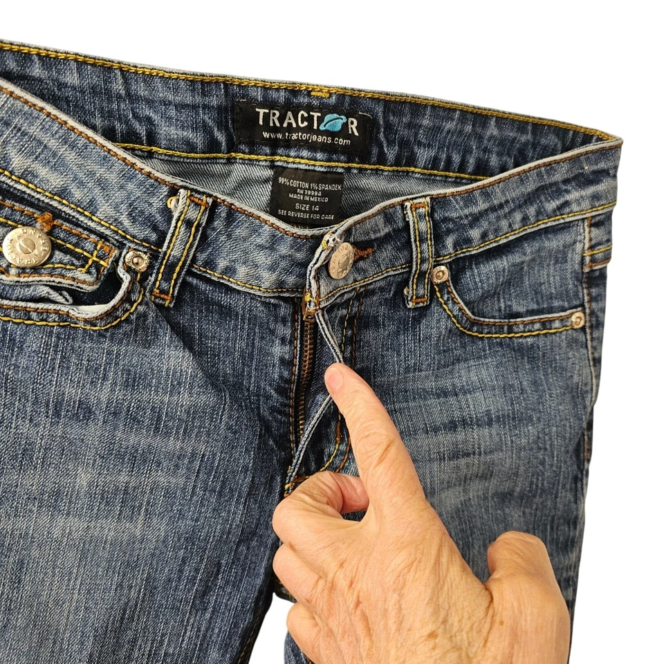 Pantalones de mezclilla Tractor bolsillos con solapa niñas 14 puños enrollados costuras en contraste lavado medio Foto 1 de 4