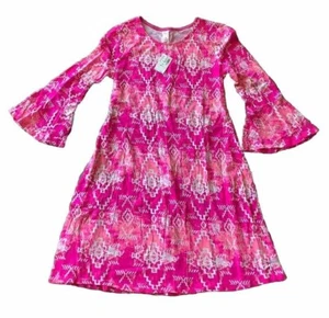 Justice Girls Dress Size 16 Stretchy Soft 3/4 Sleeve Knee Length Pink White NWT - Picture 1 of 12