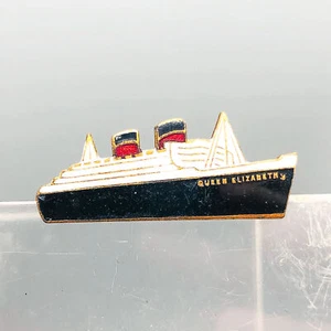RMS Queen Elizabeth Boat Ship Lapel Pin Pinback Strattons England Made Vintage - Picture 1 of 7