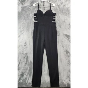 NEW Haute Monde Fitted Stretch Jumpsuit Size L Black Cutout Caged Sides Back Zip - Picture 1 of 13