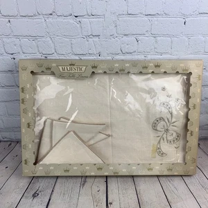 Vintage 1960's Era NIB Ecru Linen Cutwork Embroidery Placemats & Napkins Set - Picture 1 of 6