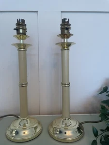 2 Vintage Brass Cream  Candlestick Lamps Gold English Cottage Pair - Picture 1 of 4