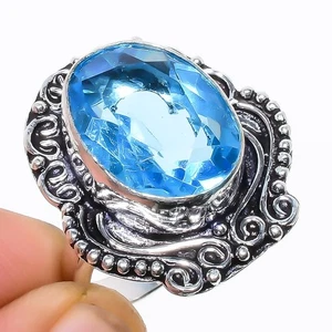 Blue Topaz Gemstone 925 Sterling Silver Ring Size 9 W517 - Picture 1 of 6