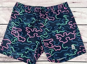 Bañador Psycho Bunny para hombre XL negro geométrico forrado en neón pantalones cortos entrepierna 5,5 - Imagen 1 de 18