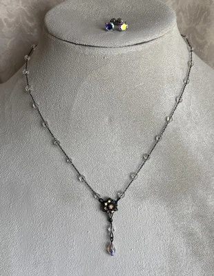 Collar Lia Sophia Raro AB Tono Hematita Flores Cristales Delicados y Bonus Tachuelas Foto 1 de 4