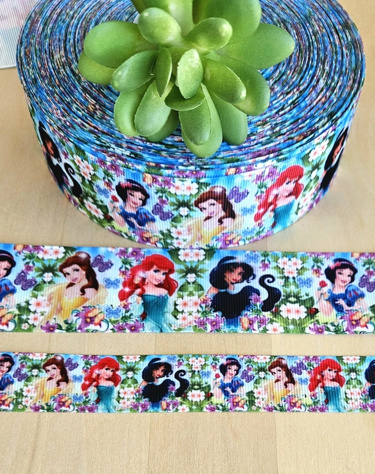 7/8 & 1.5" (1 YD) Disney Princess Grosgrain Ribbon Cinderella Ariel Jasmine - Image 1 of 1