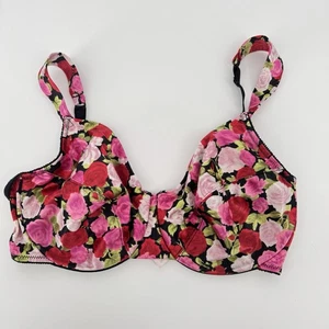 Victoria's Secret BH Second Skin schwarz Blumenmuster Satin ungefüttert volle Abdeckung 36D - Bild 1 von 7