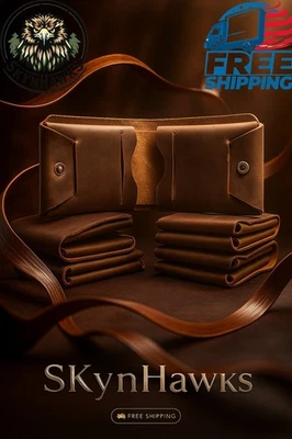 Men’s Crazy Horse Leather Wallet Handmade Vintage Slim Bifold RFID Blocking Card - Image 1 of 4