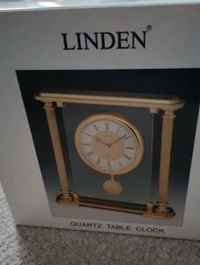 Vintage LINDEN Quartz Mantel Desk Clock Gold Heavy Japan New Old Stock  - Picture 1 of 7