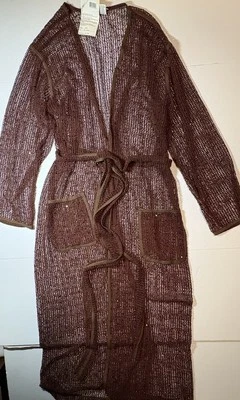 Gottex 系列亮片闪亮网眼棕色遮盖夹克长腰带全新带标签 O/S — 第 1/4 张图片