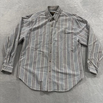 Vintage Eddie Bauer Shirt Men's Large Striped Button Twill Cotton 90s Blue Gray - Image 1 of 4