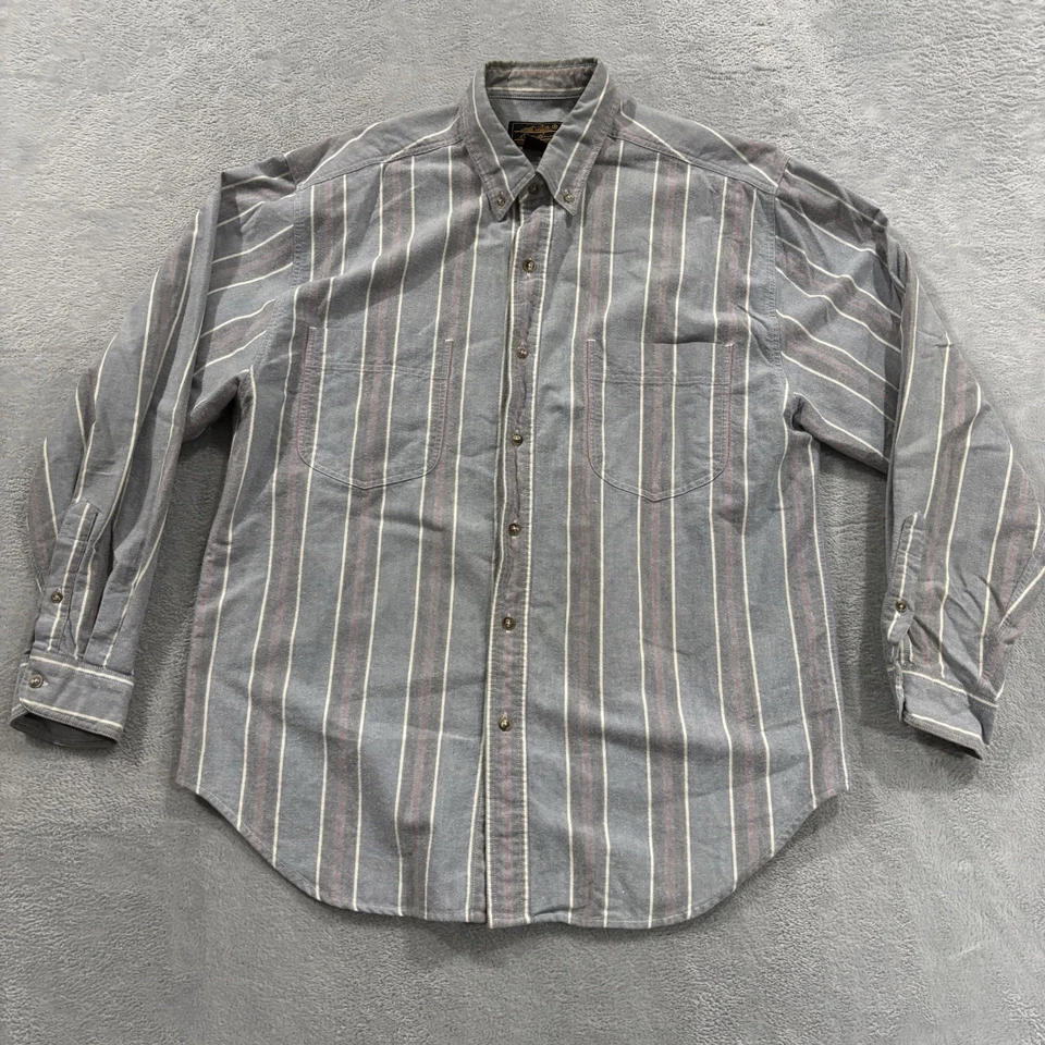 Vintage Eddie Bauer Shirt Men's Large Striped Button Twill Cotton 90s Blue Gray - Image 1 of 4