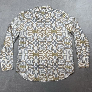 J. McLaughlin Top Womens Small Silk Geometric Long Sleeve Collared Blouse Button - Picture 1 of 9