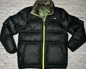 Hurley Reversible CAMO / BLACK 550 Down Coat Puffer Men’s M EUC - Picture 1 of 10