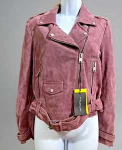 Marc New York Mauve Wildleder Lederjacke Damen M Moto Asymmetrisch Reißverschluss Gürtel Neu mit Etikett - Bild 1 von 21