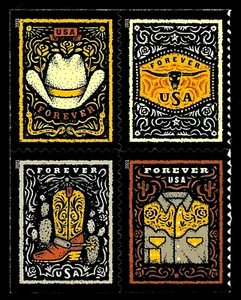 WESTERN WEAR LEATHER BOOTS HAT SCOTT #5615-5618 US FOREVER MXF BLOCK 4 STAMP SET - Picture 1 of 3