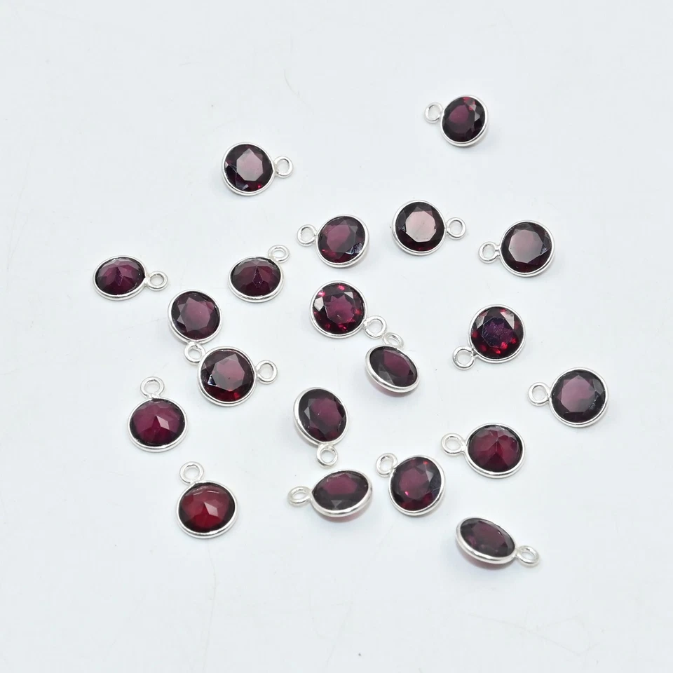 Conector de bisel briolette redondo granate, 7 mm piedras preciosas naturales plata de ley 925 Foto 1 de 4