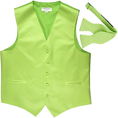 New Men's Formal Vest Tuxedo Waistcoat with free style selftie Bowtie lime green - Image 1 of 4