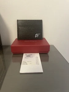 NEW SALVATORE FERRAGAMO Pebbled Leather ID Card Holder Black New In Box SF Logo - Picture 1 of 10