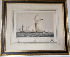 The Iron Cutter Yacht Mosquito, 50 toneladas, R.T.Y.C.1852 litografía color original - Imagen 1 de 16
