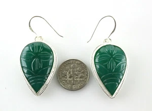 Pendiente de plata de piedras preciosas en forma de pera de par tallado a man... - Imagen 1 de 7