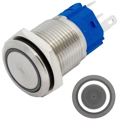 Stainless steel Pressure switch Flat Ø16mm Ring LED Cold White IP65 2,8x0,5mm Pi - Image 1 of 3