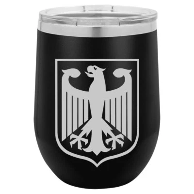 Vaso de vino sin tallo taza de viaje de café vidrio aislado Alemania águila alemana Foto 1 de 4