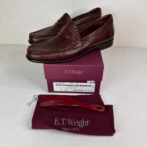 E.T. Wright Cedar Brown Leather Weave Penny Loafers 10B Mens Dress Shoes Italy - Picture 1 of 11