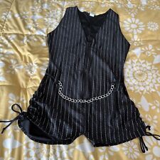Womens SA MA Pinstripe Playsuit Black Silver Dance Party Romper New Sexy Chain