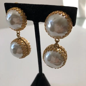 Miriam Haskell Vintage signed Baroque Pearl dangle Earrings - Picture 1 of 6