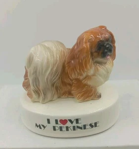 George Good Japan "I Love My Pekinese" Dog Figurine 3" Brown/White Porcelain - Picture 1 of 11