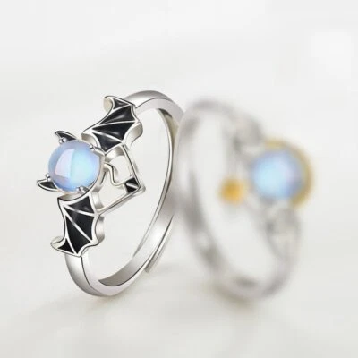 925 Silver Angel and Demon Wings Couple Rings For Women Men Adjustable Jewelry - Image 1 of 4
