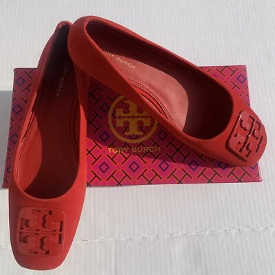 Sapatos de balé Tory Burch tamanho 6 vermelho Georgia camurça plana - Imagem 1 de 4