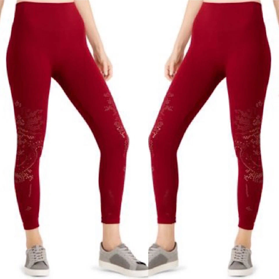Ideology Womens Red Eyelet Fitness Workout Athletic Leggings S BHFO 1634