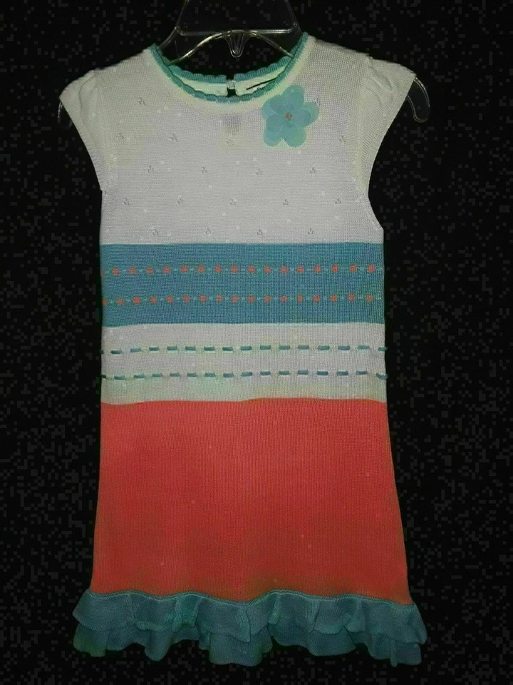 Girls Size 7 8 Sweater Dress HARTSTRINGS White Aqua Orange  - Image 1 of 4
