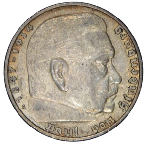 1936 5 Marks German Third Reich Silver Coin ~ XF - Picture 1 of 2